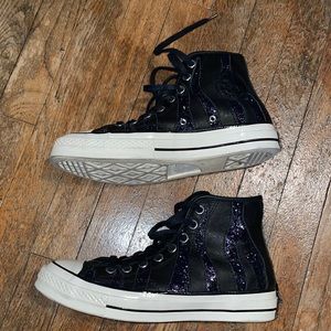 Purple Glitter and Leather Zebra Print Converse Size 9 women’s / size 7 men’s